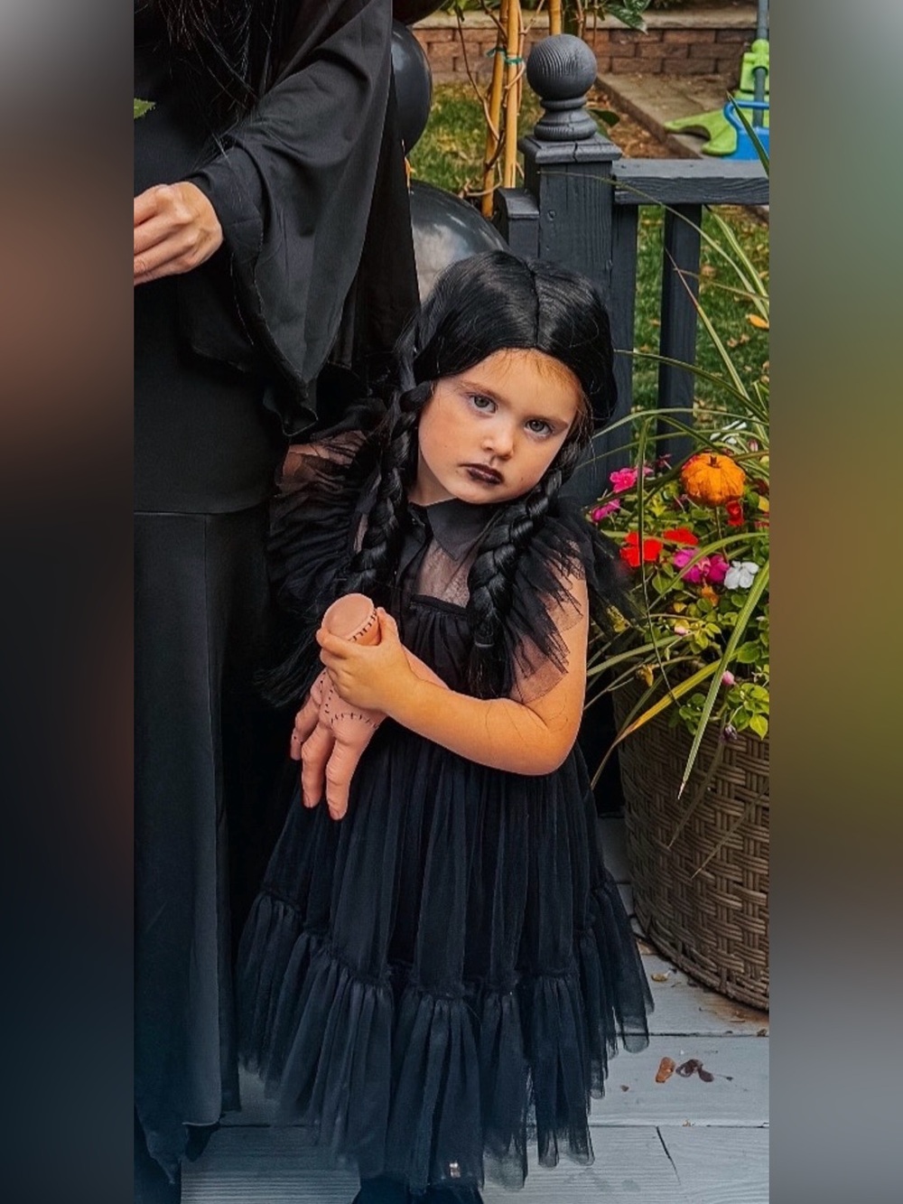 Kids Wednesday Adam’s Halloween Costume Dress with Braided Wig - 4T